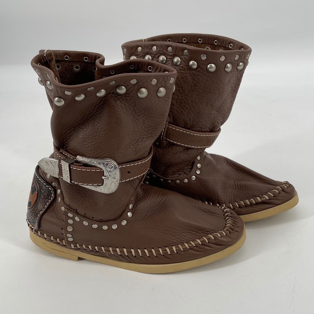 Hector Riccione Made in Italy Leather Studded Buckle Western Boots‎ Brown Size 7